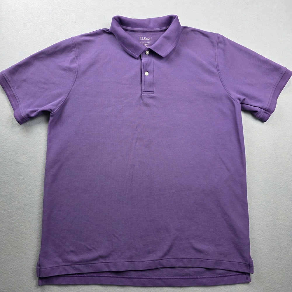 LL Bean Mens Purple Short Sleeve Pique Polo Shirt Large Regular Slightly Fitted